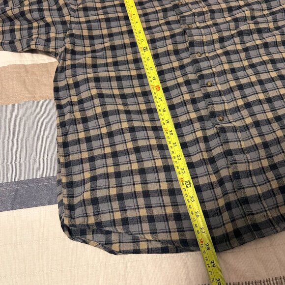 Van Heusen Casual Button Down Mens Large Beige Blue Plaid Brushed Cotton Flannel - Picture 5 of 5